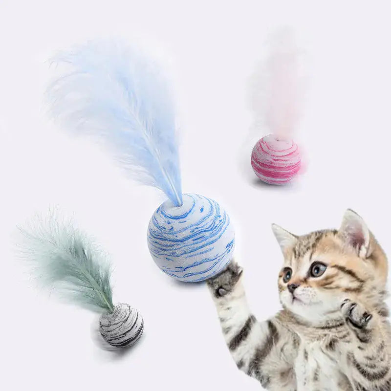 Interactive EVA Starry Sky Cat Toy Ball with Feathers - Woof Pet Products