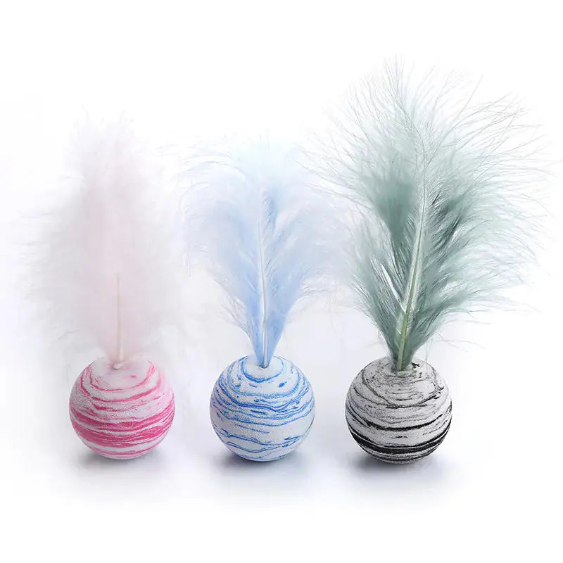 Interactive EVA Starry Sky Cat Toy Ball with Feathers - Woof Pet Products