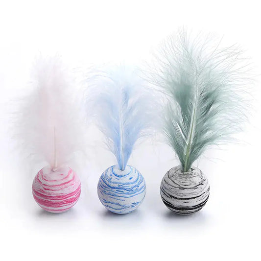 Interactive EVA Starry Sky Cat Toy Ball with Feathers - Woof Pet Products
