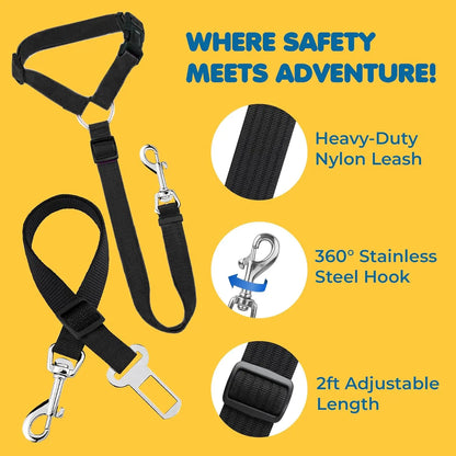 SunGrow Dog Seatbelt & Leash Universal Vehicle Seatbelt - Woof Pet Products