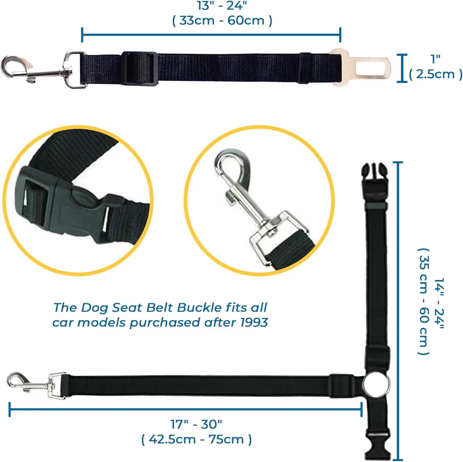 SunGrow Dog Seatbelt & Leash Universal Vehicle Seatbelt - Woof Pet Products