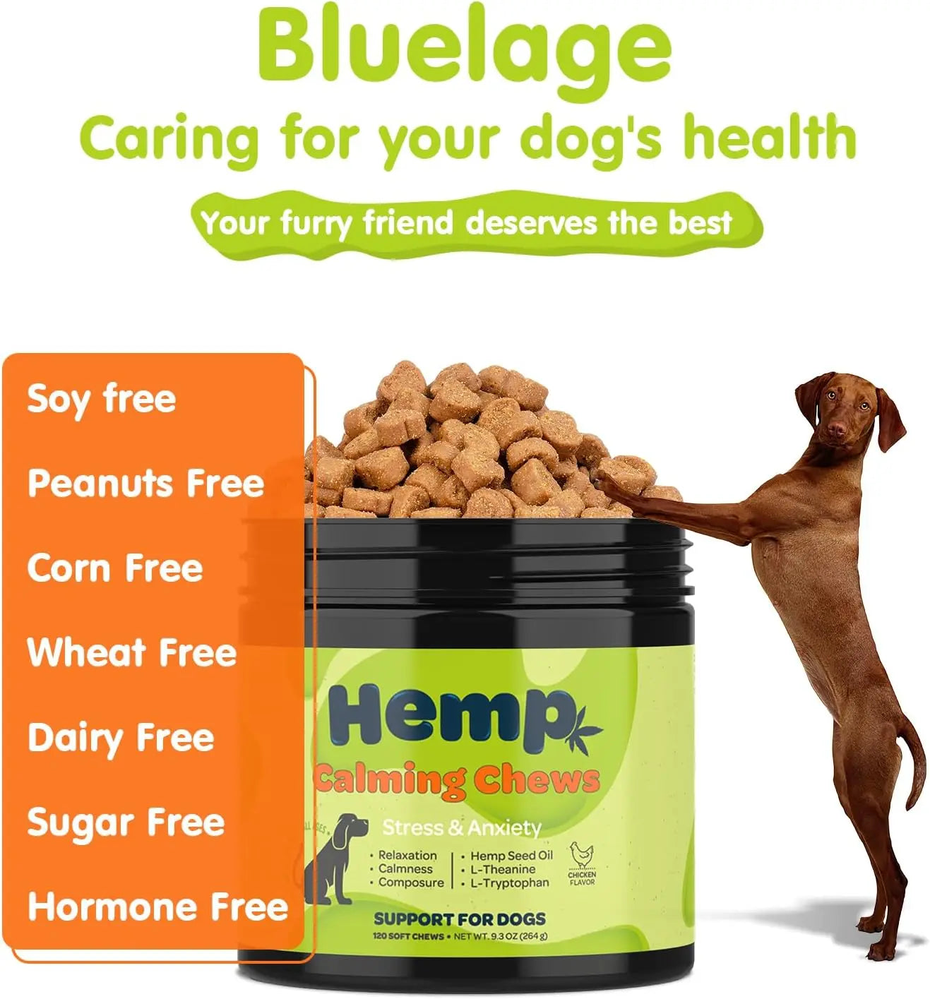 Bluelage Hemp Calming Chews for Dogs Anxiety Separation Anxiety - Woof Pet Products