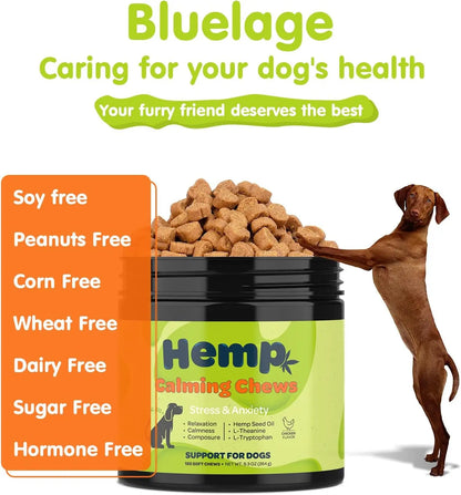 Bluelage Hemp Calming Chews for Dogs Anxiety Separation Anxiety - Woof Pet Products